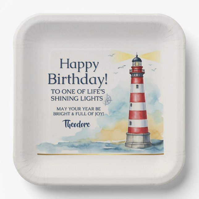 Lighthouse Birthday Shining Light Paper Plate (Front)