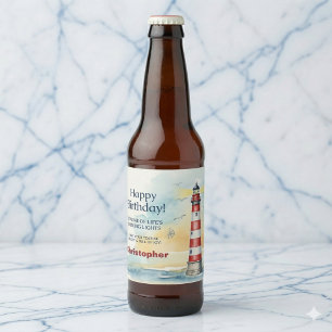 Lighthouse Birthday Shining Light Personalised Beer Bottle Label