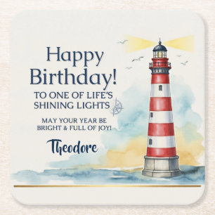 Lighthouse Birthday Shining Light Square Paper Coaster