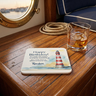 Lighthouse Birthday Shining Light Square Paper Coaster