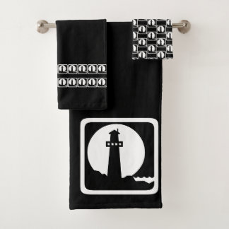 Lighthouse Black and white coastal deco Bath Towel Set