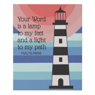 Lighthouse Blue Coral Ombre Christian Bible Verse Faux Canvas Print