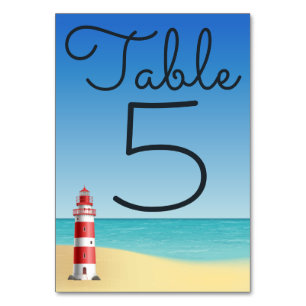 Lighthouse Blue Nautical Beach Wedding Table Number