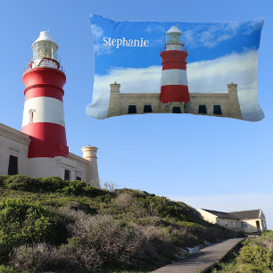 Lighthouse Blue White and Red Photographic Named Lumbar Cushion