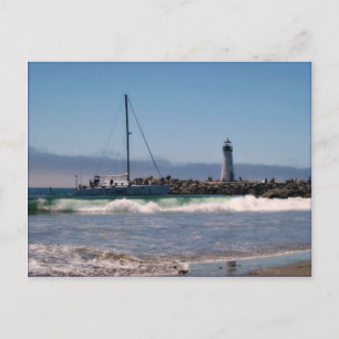 Lighthouse & Boat Coming to Shore Postcard