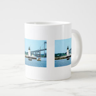 Lighthouse, Bridge and Boats, Newport, RI Large Coffee Mug