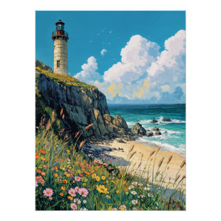 Lighthouse by the Sea Poster