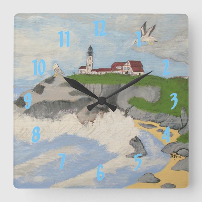 Lighthouse by the Sea Square Wall Clock (Front)