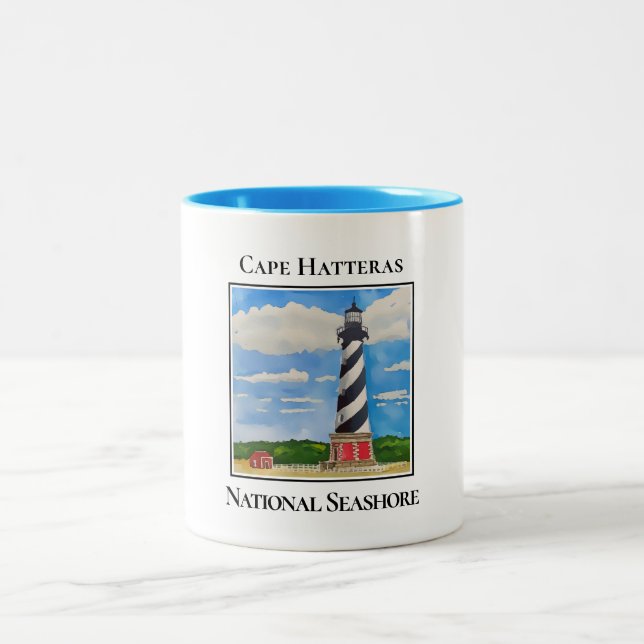 Lighthouse, Cape Hatteras, National Seashore Two-Tone Coffee Mug (Center)