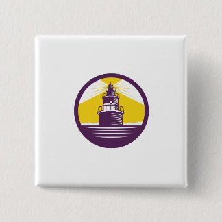 Lighthouse Circle Woodcut 15 Cm Square Badge