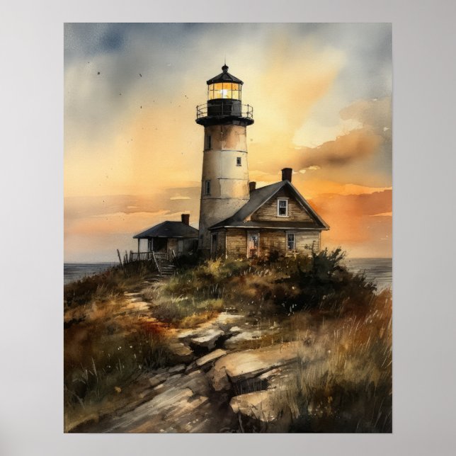 Lighthouse Coastal Art Print Poster (Front)