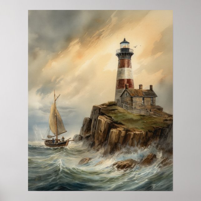 Lighthouse Coastal Art Print Poster (Front)