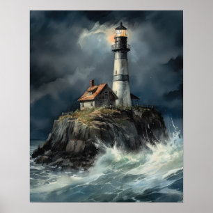Lighthouse Coastal Art Print Poster
