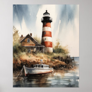 Lighthouse Coastal Art Print Poster