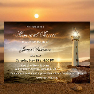 Lighthouse Coastal Funeral Memorial Service Invitation