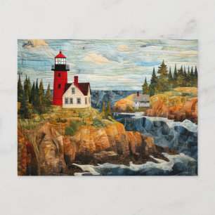 lighthouse coastal landscape quillting style postcard