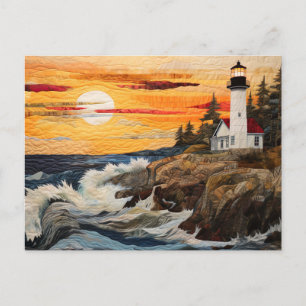 lighthouse coastal landscape quilt style postcard