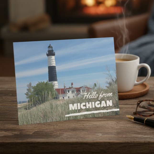 Lighthouse Coastline Michigan Postcard (Capture the spirit of the Great Lakes.)