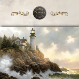 Lighthouse Cottage on Cliff Decoupage Tissue Paper