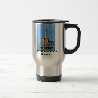 Lighthouse Crete Greece Old Harbour, Old Harbour Travel Mug