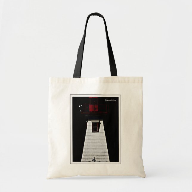 Lighthouse & crow photo on natural  tote bag (Front)