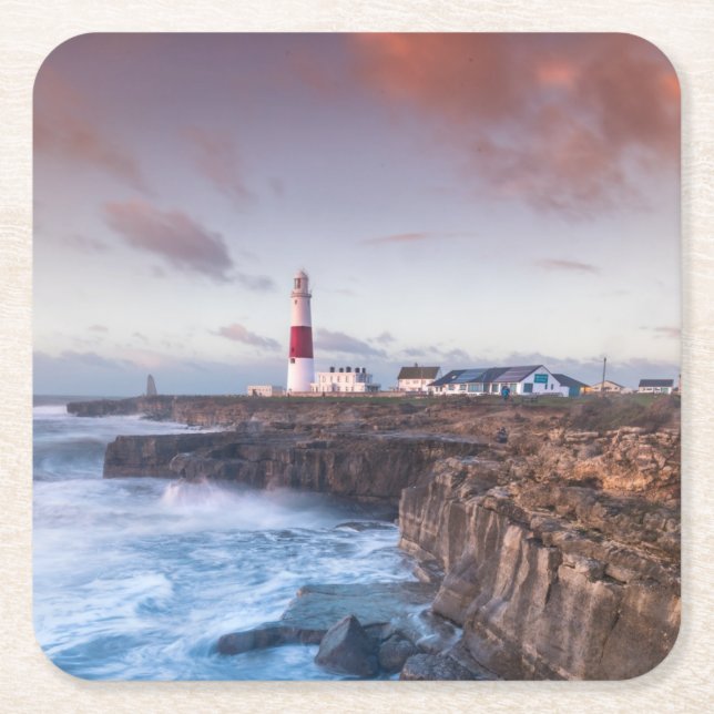 Lighthouse England Square Paper Coaster (Front)
