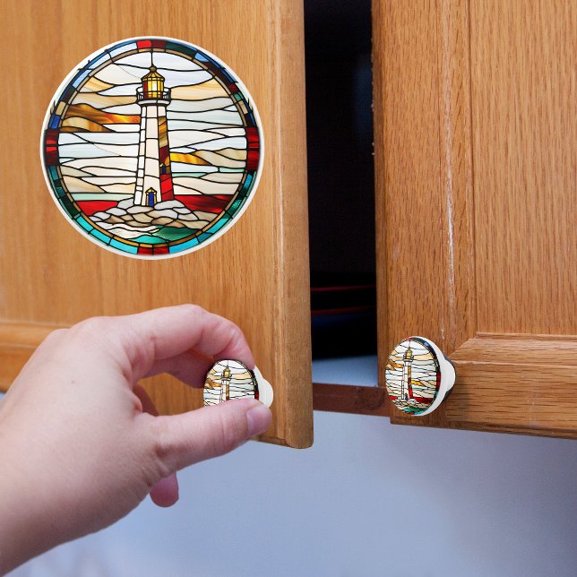 Lighthouse Faux Stained Glass  Ceramic Knob (Creator Uploaded)