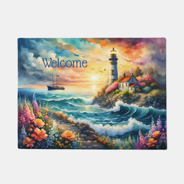 Lighthouse Floral garden on the Sea Doormat (Front)