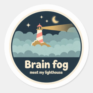 Lighthouse Fog Brain Flat Vector Round Sticker