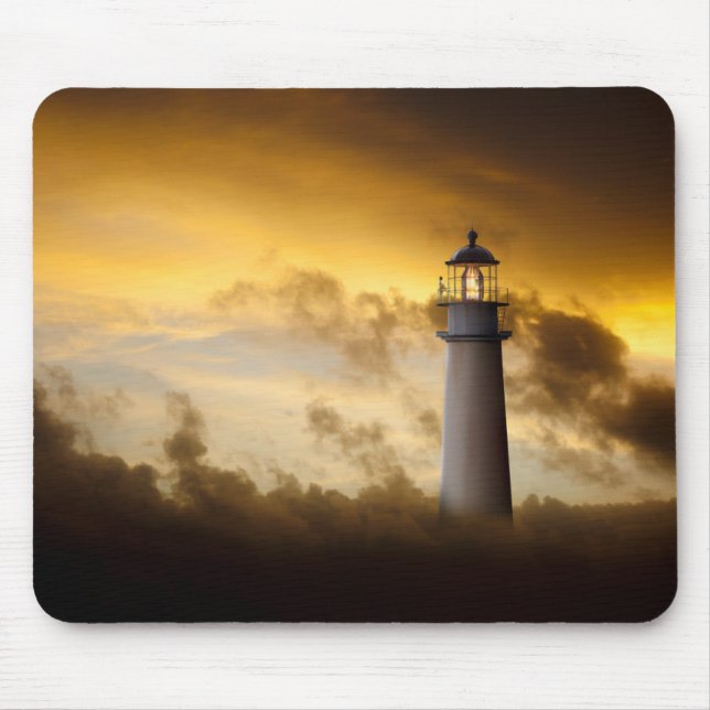 Lighthouse Glowing under Dramatic Sky Mouse Pad (Front)