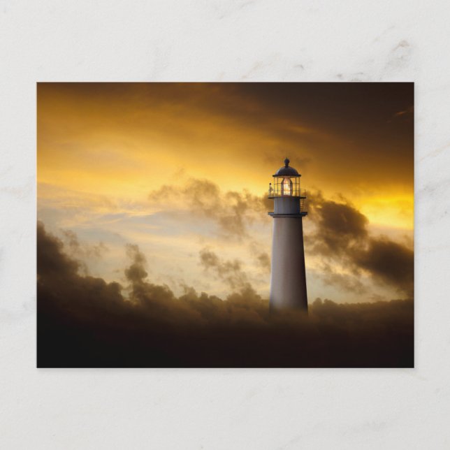 Lighthouse Glowing under Dramatic Sky Postcard (Front)