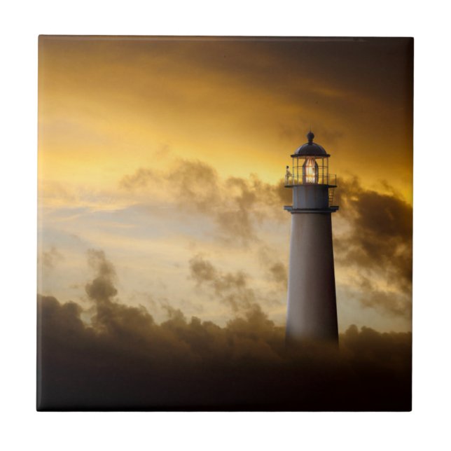 Lighthouse Glowing under Dramatic Sky Tile (Front)