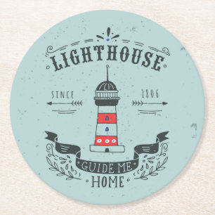 Lighthouse Guide Me Home Poster Round Paper Coaster