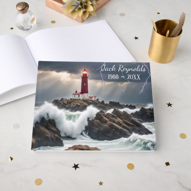 Lighthouse In a Storm Memorial Guest Book (Front Open)