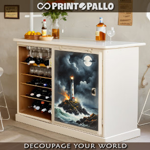 Lighthouse in a stormy moonlight night -  tissue paper