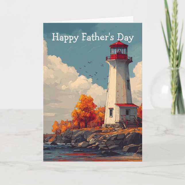 Lighthouse in Autumn Fall Father's Day Card (Front)