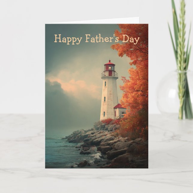 Lighthouse in Autumn Fall Father's Day Card (Front)