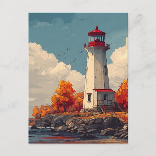 Lighthouse in Autumn Fall Postcard (Front)
