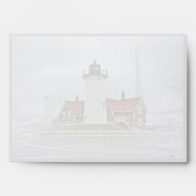 Lighthouse in Snow Merry Christmas Envelope (Front)