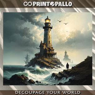 Lighthouse in stormy sea with the Keeper Tissue Paper