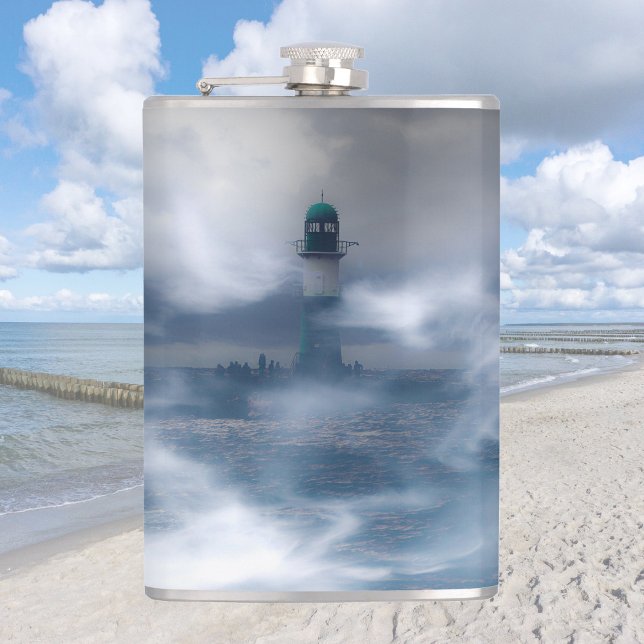 Lighthouse in the storm - Baltic Sea  Hip Flask (Creator Uploaded)