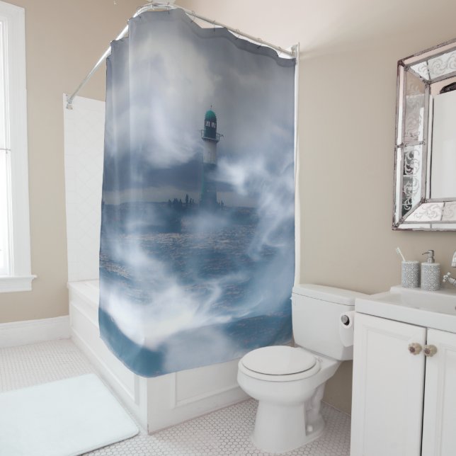 Lighthouse in the storm - Baltic Sea   Shower Curtain (In Situ)