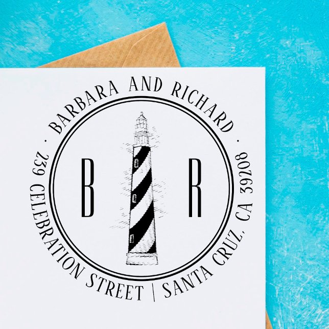 Lighthouse | Initials Round Names & Return Address Self-inking Stamp (Creator Uploaded)