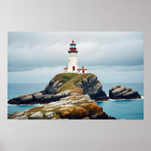 Lighthouse Landscape Coastal Ocean Calm Scenery Poster