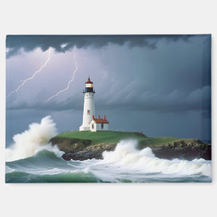 Lighthouse Landscape Coastal Ocean Waves Night Sea Magnet