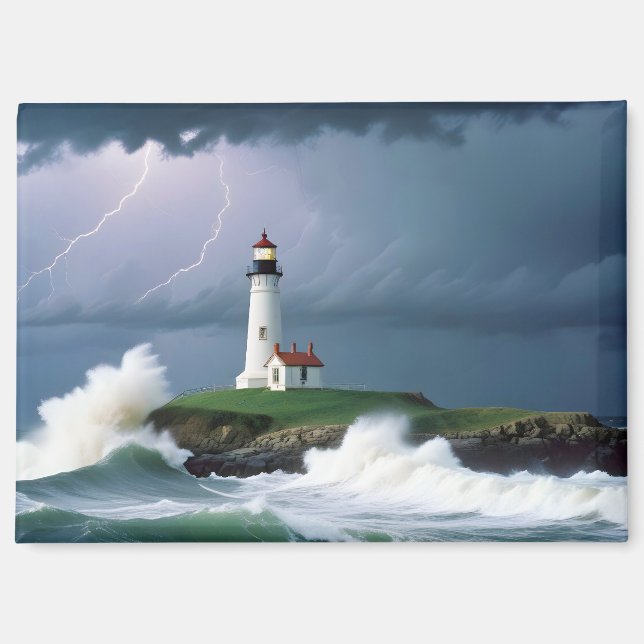 Lighthouse Landscape Coastal Ocean Waves Night Sea Magnet (Front)