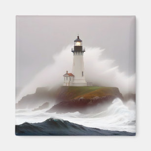 Lighthouse Landscape Coastal Ocean Waves Scenery Magnet