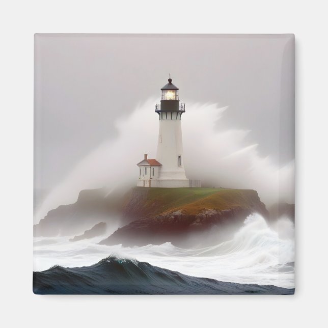 Lighthouse Landscape Coastal Ocean Waves Scenery Magnet (Front)
