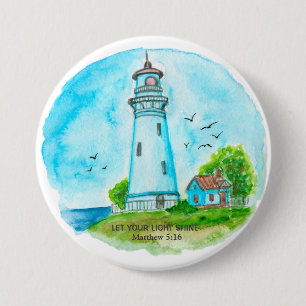 Lighthouse Let Your Light Shine Matthew 5:16 7.5 Cm Round Badge
