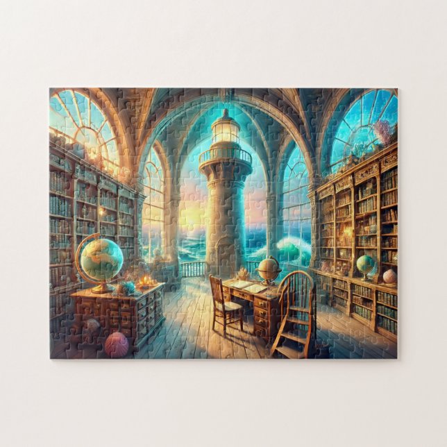 Lighthouse Library Ocean Tower Reading Room Jigsaw Puzzle (Horizontal)